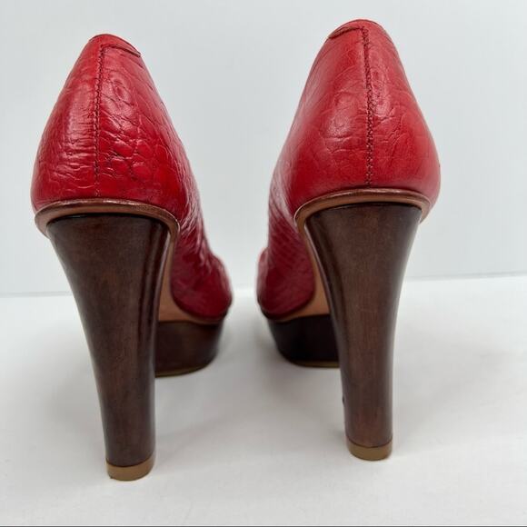 Schutz shoes women's 6 red leather reptile skin peep toe platform stiletto heels - Picture 8 of 13